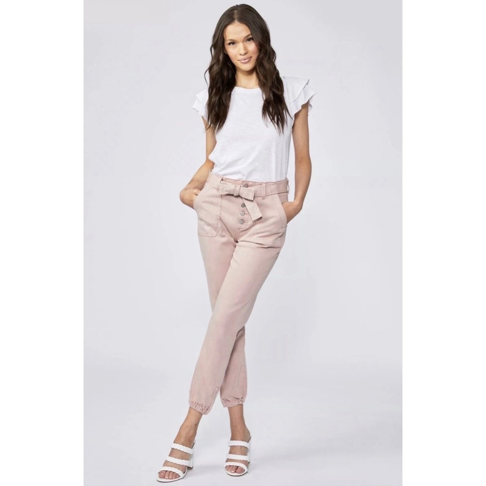 PAIGE‎ Mayslie Belted High Rise Jogger Pants Rose Pink Button Fly Size 26